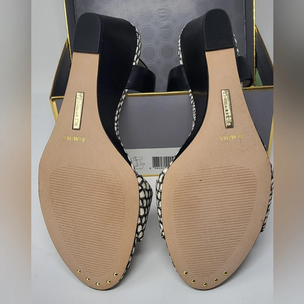 Louise et Cie Black and White Wedge Shoes with Textured Design and Ankle Strap - Picture 4 of 14